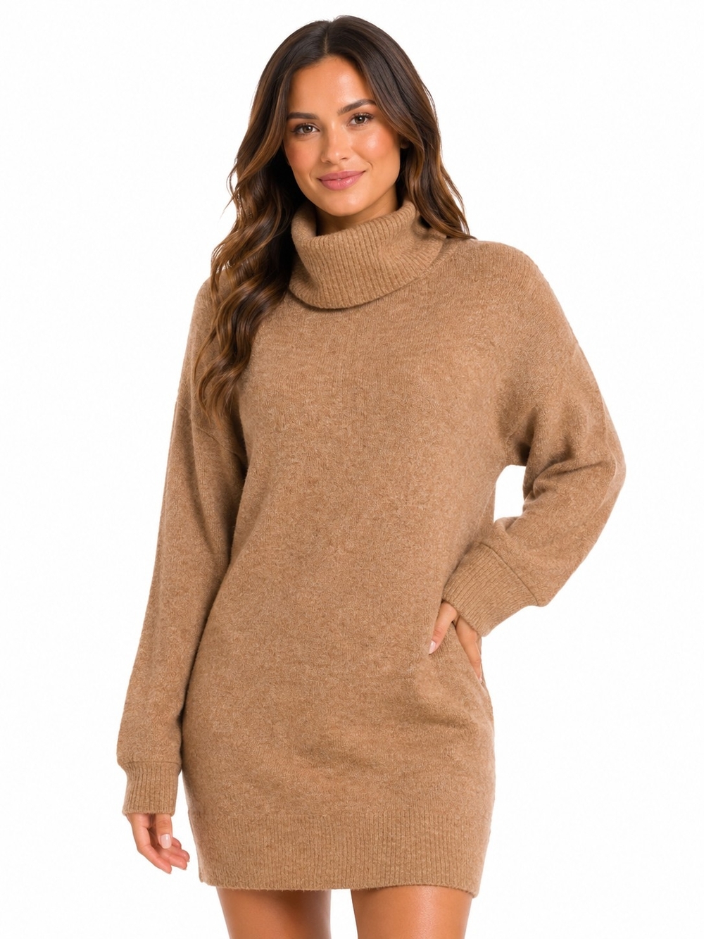 H&M Camel Turtleneck Sweater Dress